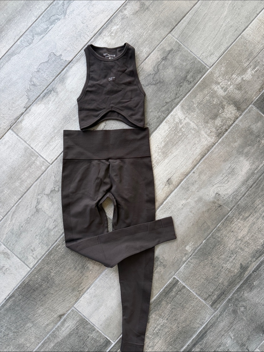 SET Active Charcoal Ribbed Crop Tank and High-Waist Leggings